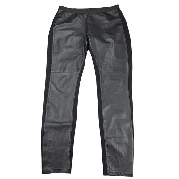 EILEEN FISHER Leather Front Panel Pull On Leggings Pant Women's Small Black - Picture 2 of 5